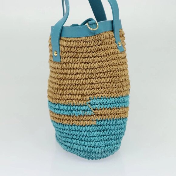 BURBERRY Blue Label Hand Bag Straw 2way Blue Gold A - Picture 4 of 15